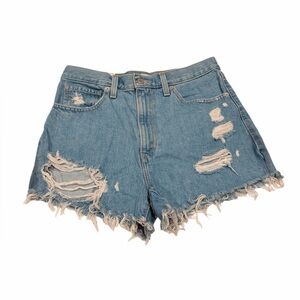 Levi’s High Waisted Mom Shorts Distressed Blue Denim Size 30